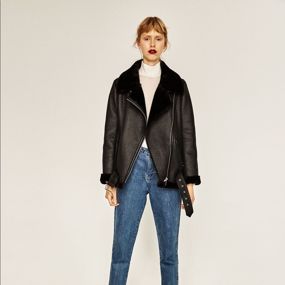 Zara sherpa moto jacket Clearance